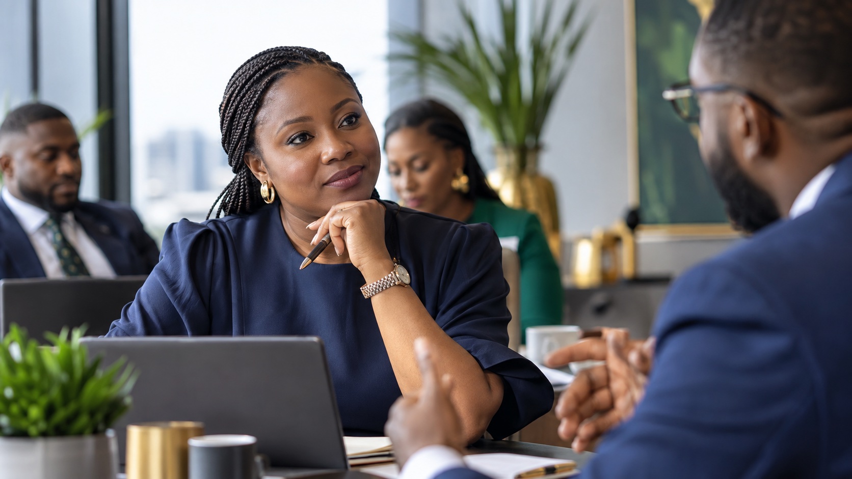 Working Nigerians engaging with pension and long-term financial planning information